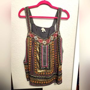 Anthropologie colorful ornate cami with sequins and embroidery